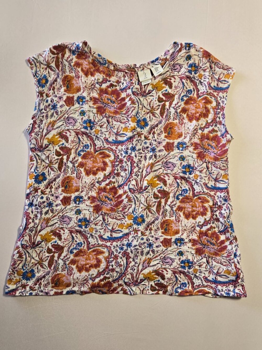Joie Women's 100% Linen Floral Paisley Sleeveless Blouse Top Size M Multicolor